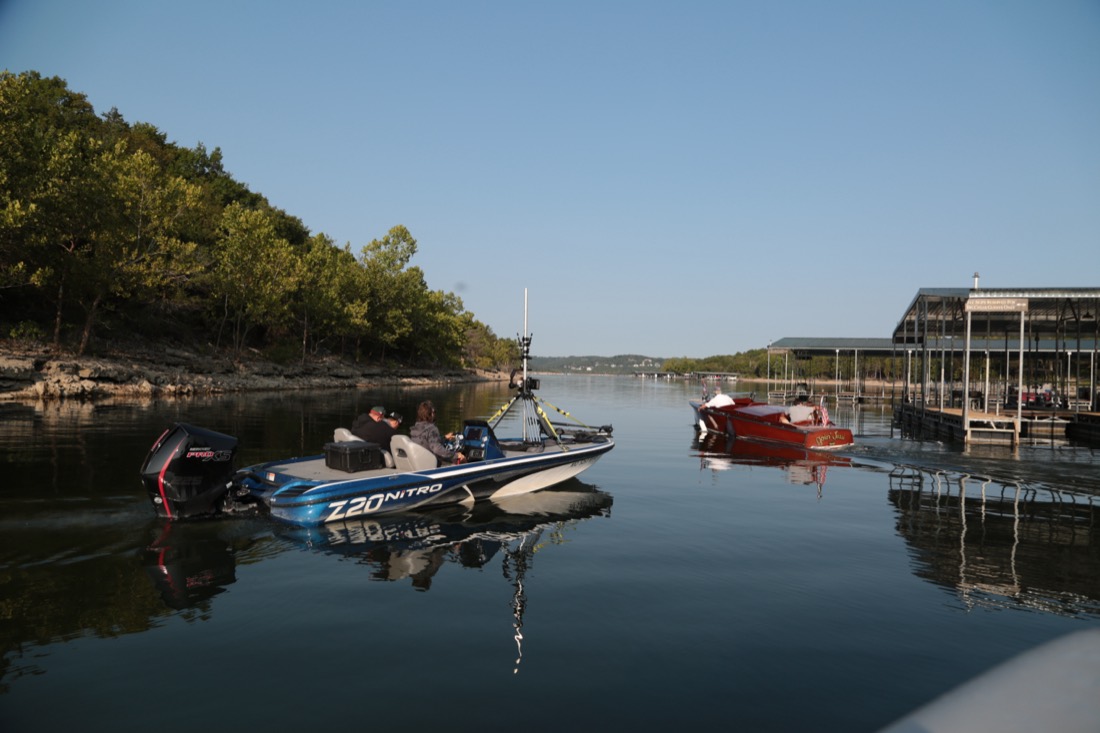 Production boat on a lake during a shoot.