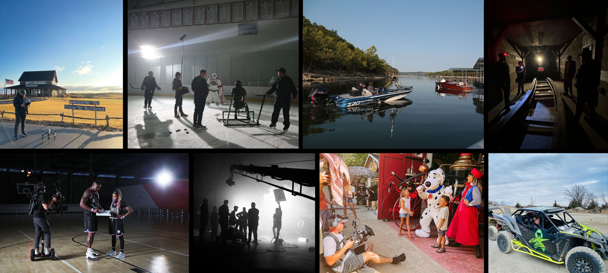 VALIDATE crew collage showing production moments across commercial, documentary, and branded work