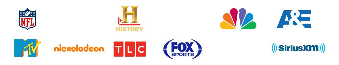 NFL, History, NBC, A&E, MTV, Nickelodeon, TLC, Fox Sports, SiriusXM