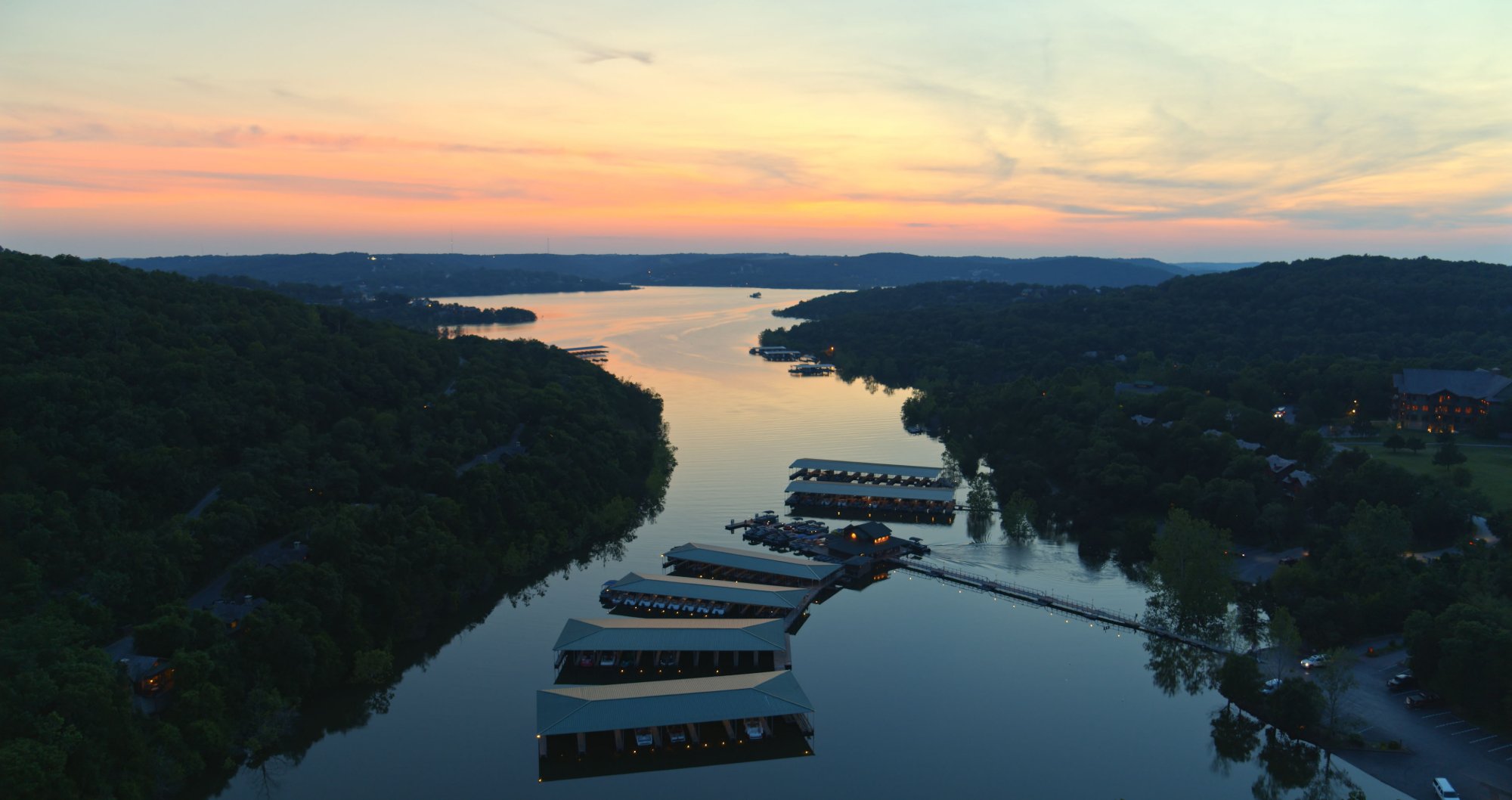 Aerial drone shot of Big Cedar Lodge in the Ozarks