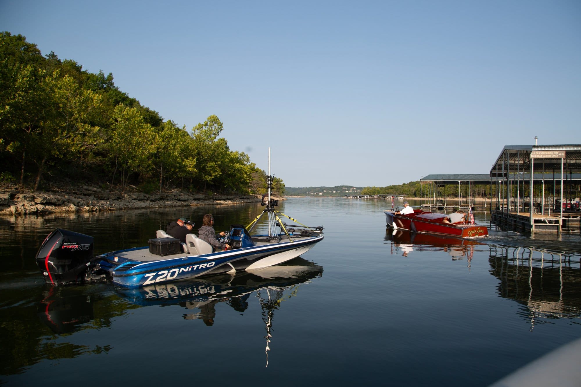 Camera crew shooting on the water at Big Cedar Lodge