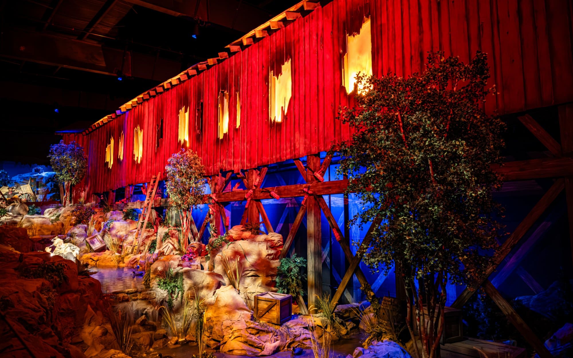 Burning bridge practical effect during the ride sequence