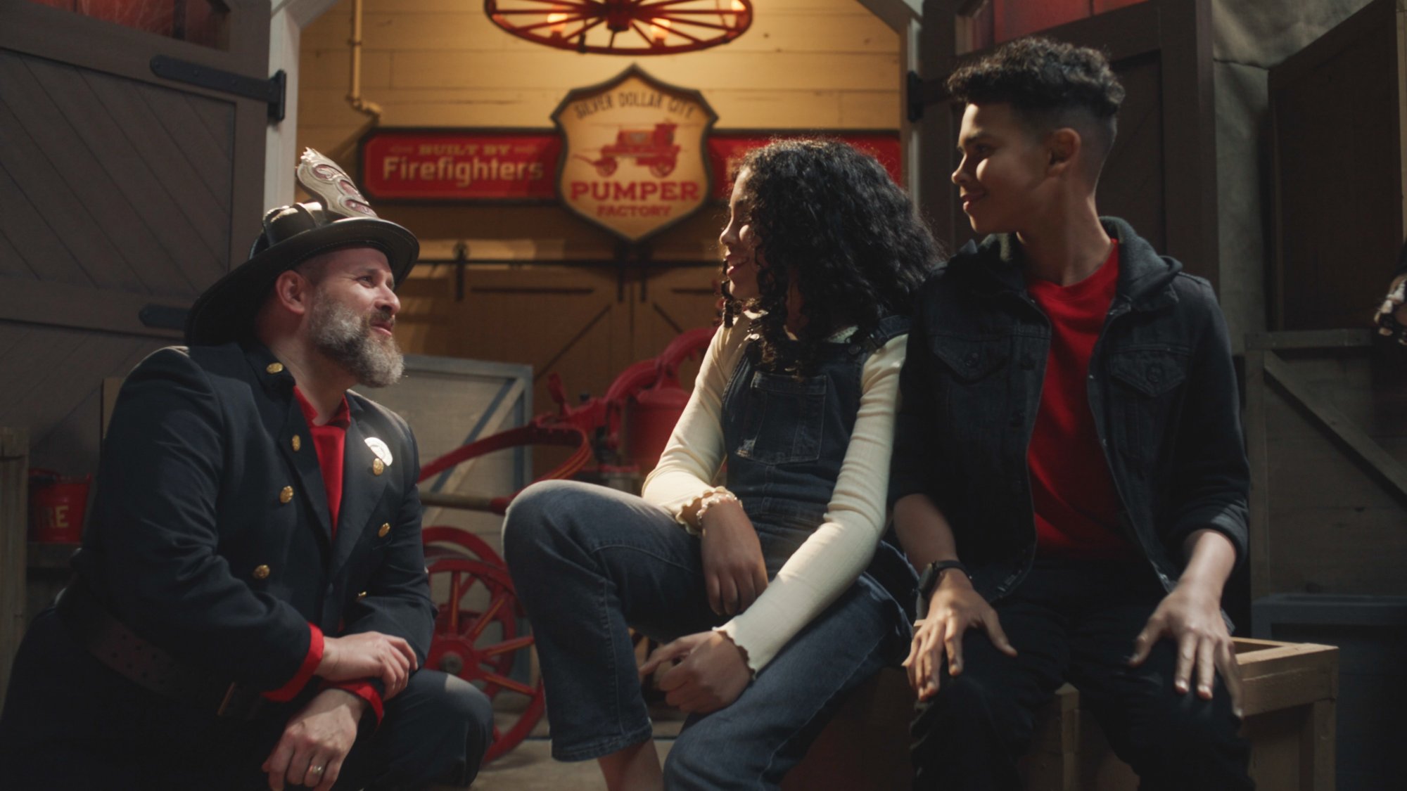 Family on the ride vehicle during the campaign shoot