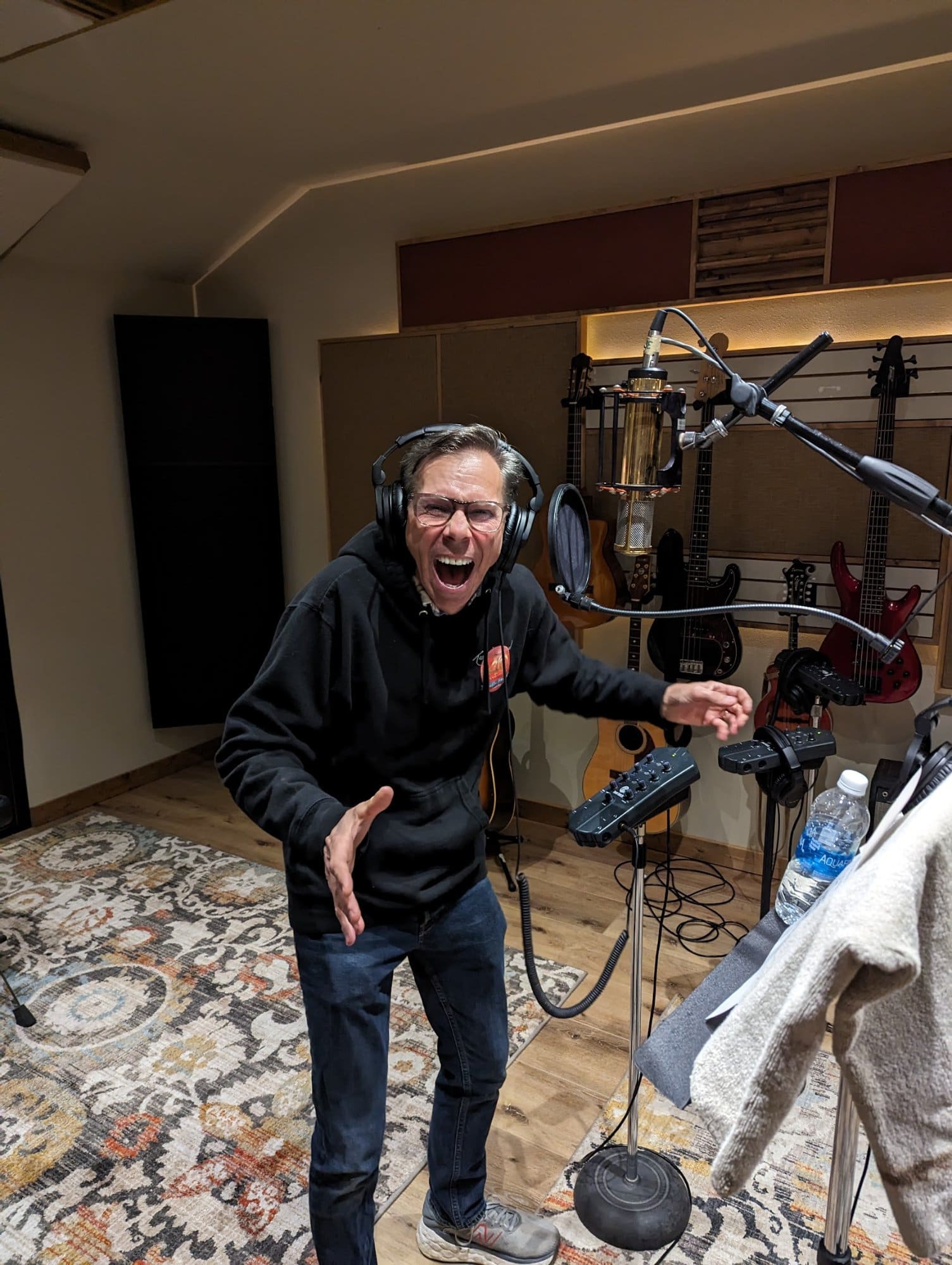 Vocal recording session for the Fire In The Hole theme song