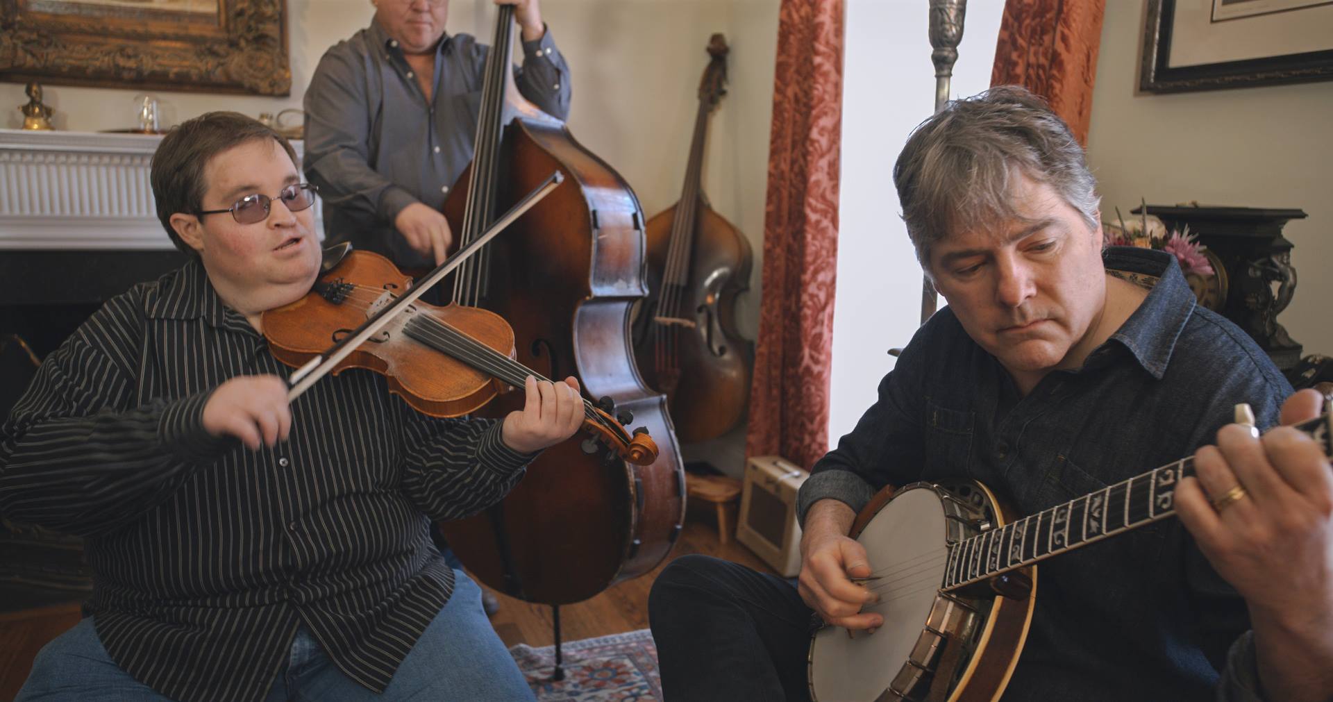 Musicians in a jam session captured during principal photography