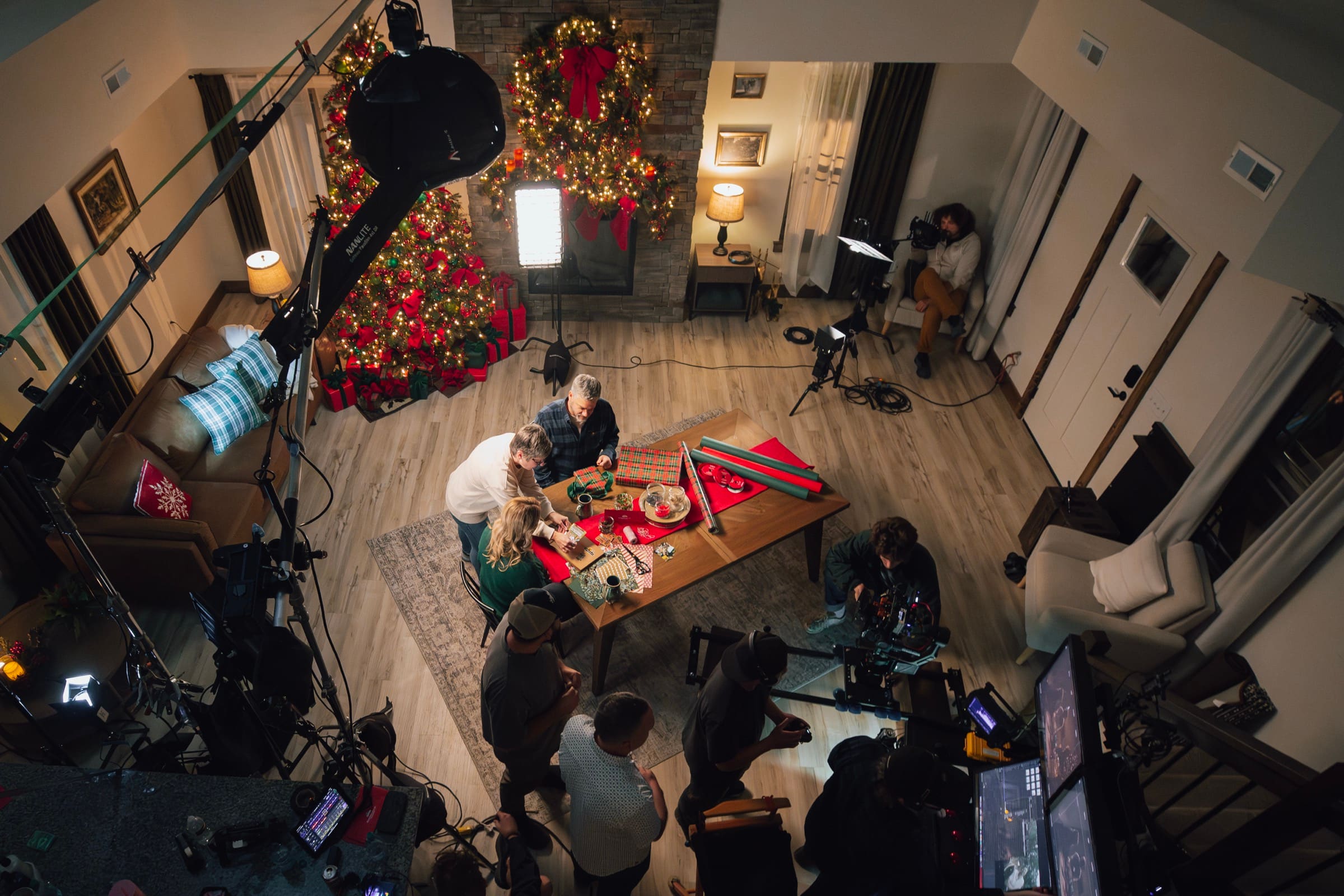 Overhead production setup for the Silver Dollar City Season Passports Christmas scene
