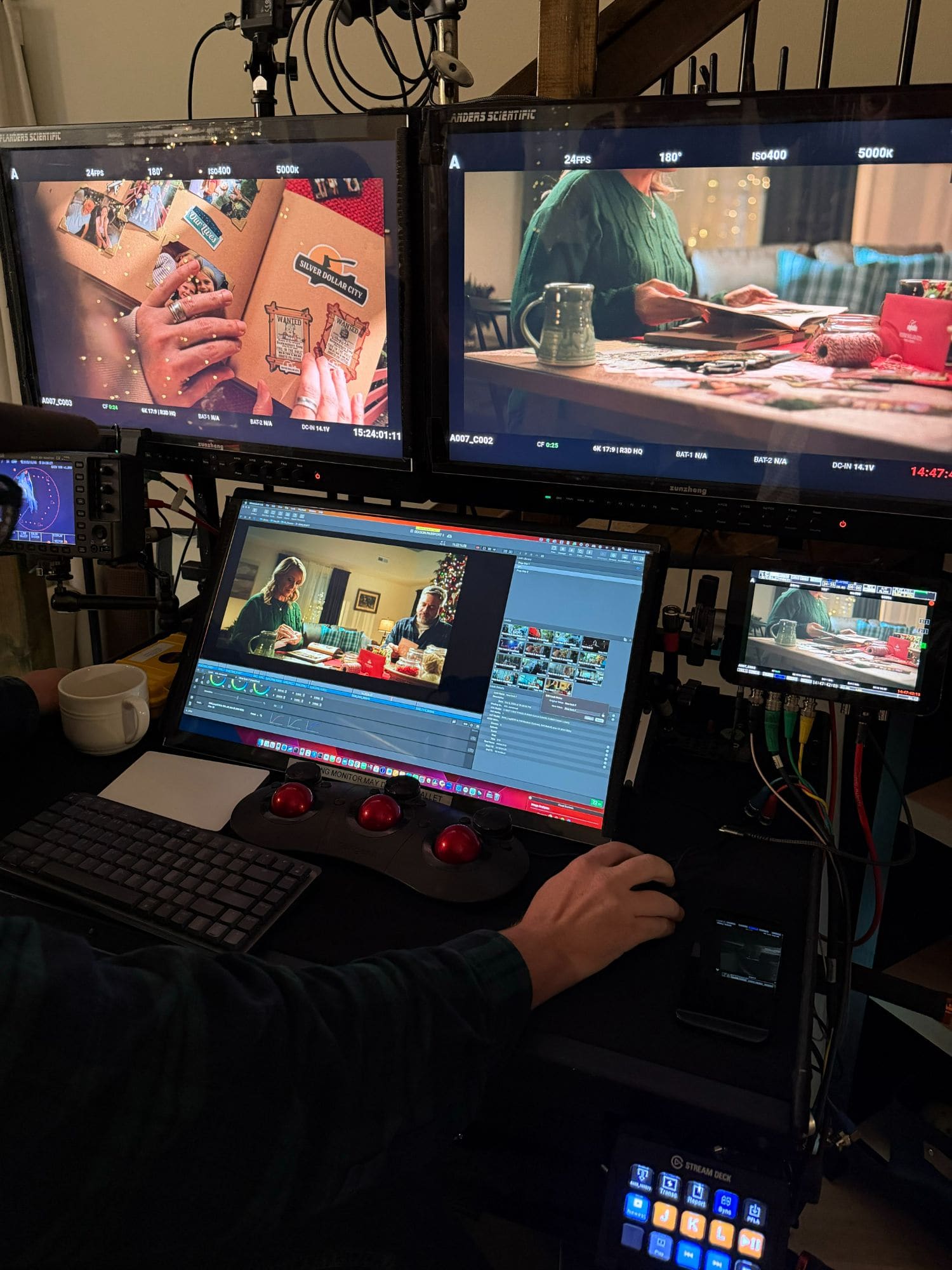 Video village monitors during the Silver Dollar City Christmas campaign shoot